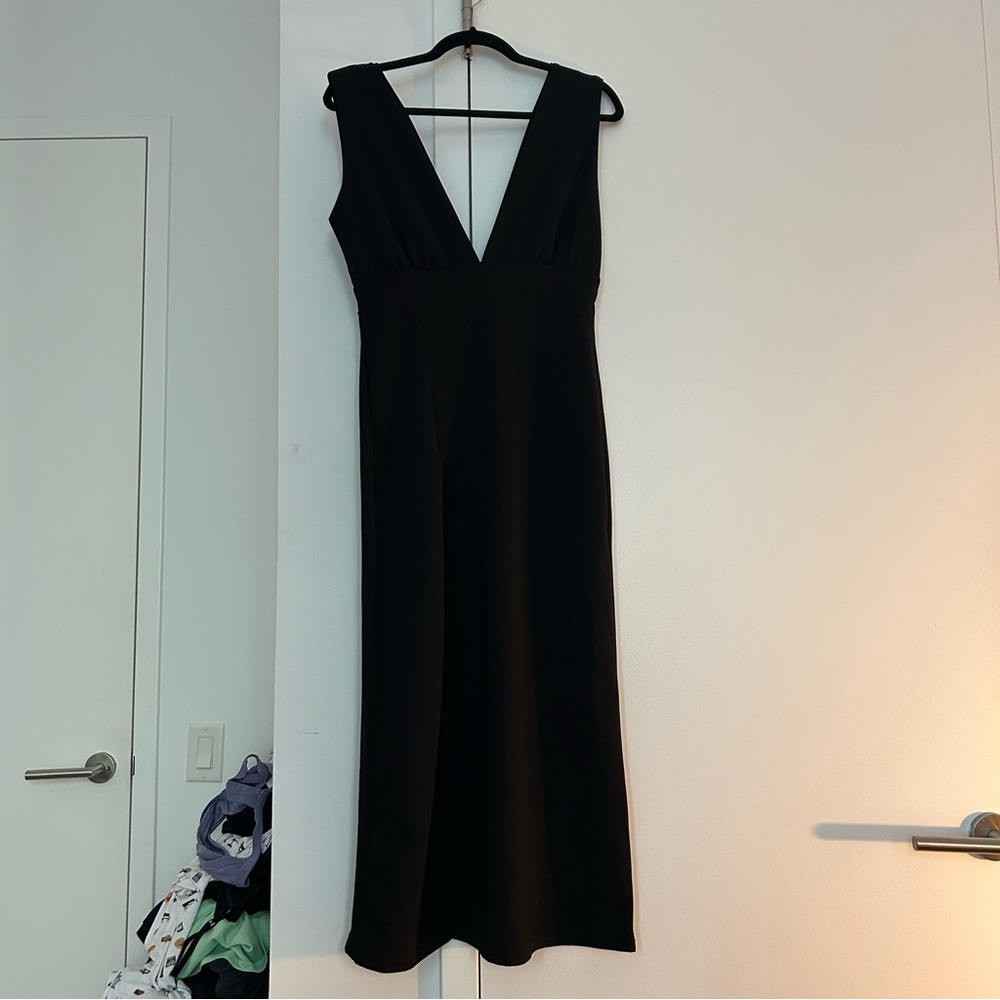 Nasty Gal Black V-neck and V-back Dress with high slit